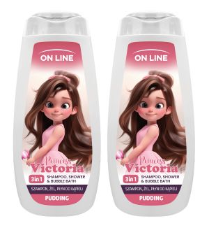 (BUNDLE OF 2) ON LINE 3 IN 1 SHAMPOO, SHOWER GEL & BUBBLE BATH PRINCESS VICTORIA PUDDING 400ML