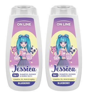 (BUNDLE OF 2) ON LINE 3 IN 1 SHAMPOO, SHOWER GEL & BUBBLE BATH JESSICA BLUEBERRY 400ML