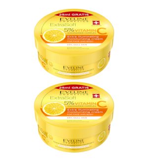 (BUNDLE OF 2) EVELINE EXTRA SOFT 5% VITAMIN C & NIACINAMIDE COMPLEX CREAM FOR FACE AND BODY 200ML