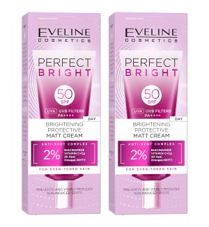 (BUNDLE OF 2) EVELINE PERFECT BRIGHT BRIGHTENING PROTECTIVE MATTE DAY CREAM SPF50 30ML