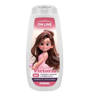 ON LINE 3 IN 1 SHAMPOO, SHOWER GEL & BUBBLE BATH PRINCESS VICTORIA PUDDING 400ML