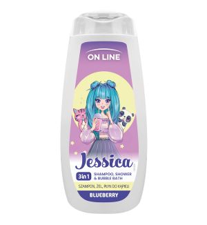 ON LINE 3 IN 1 SHAMPOO, SHOWER GEL & BUBBLE BATH JESSICA BLUEBERRY 400ML