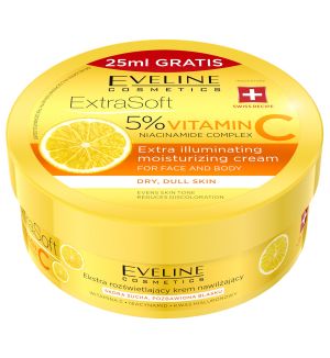 EVELINE EXTRA SOFT 5% VITAMIN C & NIACINAMIDE COMPLEX CREAM FOR FACE AND BODY 200ML