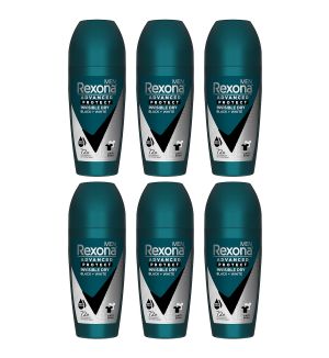 (BUNDLE OF 6) REXONA MEN DEODORANT ROLL ON INVISIBLE DRY BLACK + WHITE 45ML